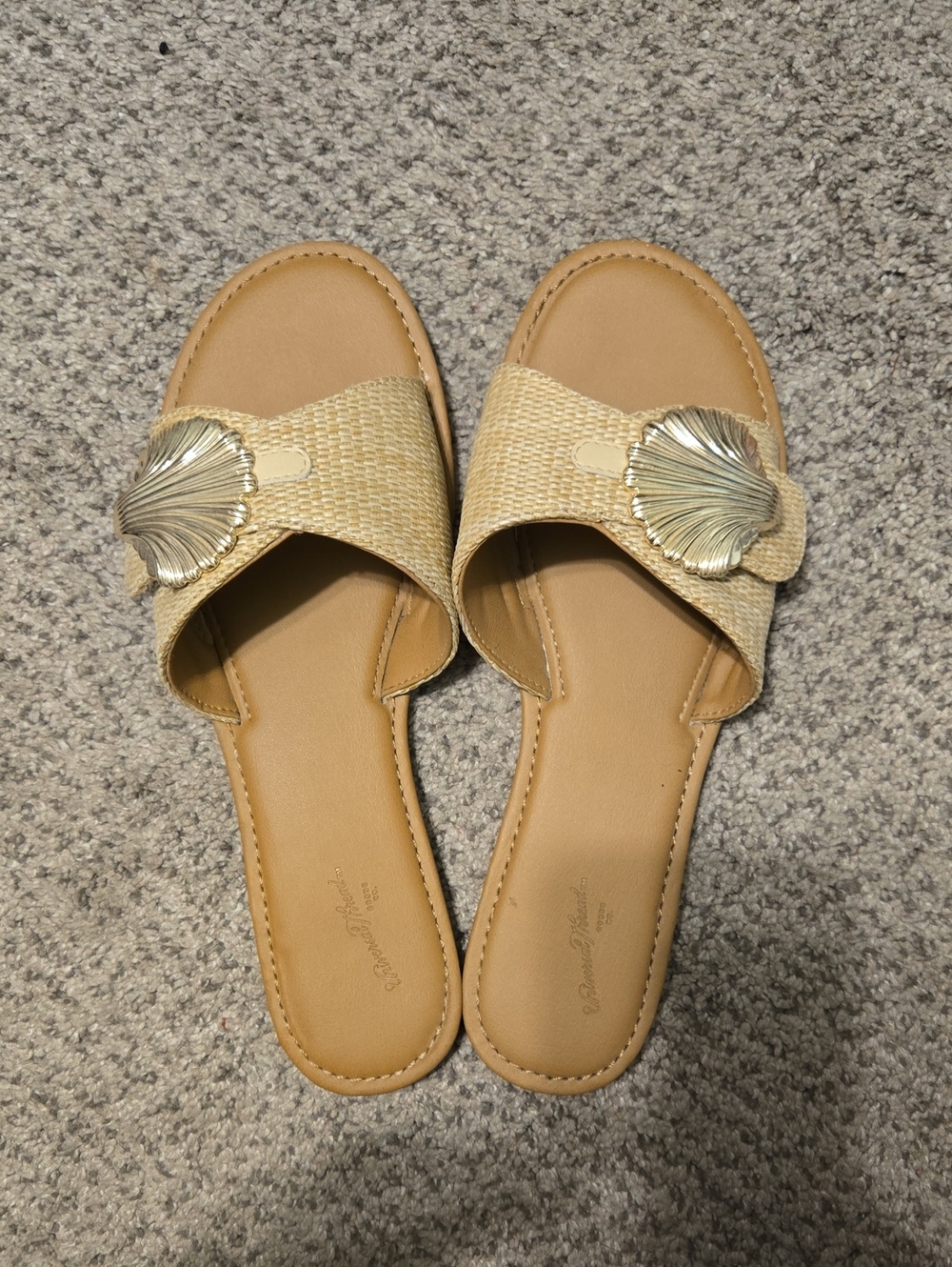 Universal Thread Tan Slide Mules with Gold Shell Accent